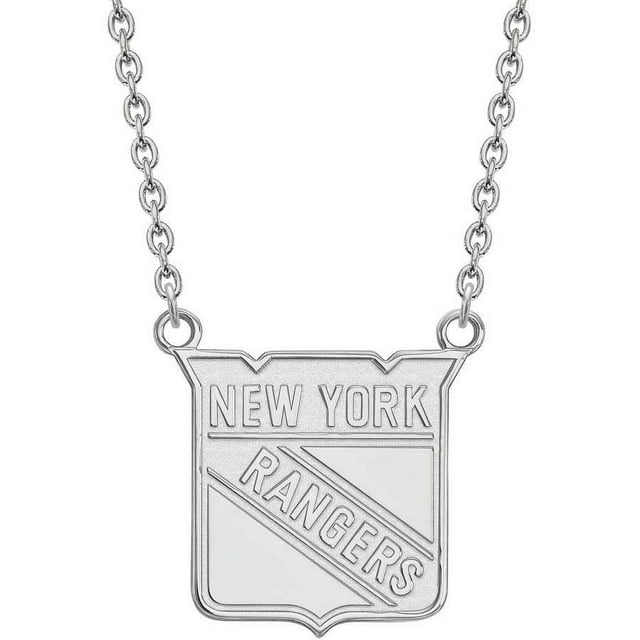 LogoArt 14 Karat White Gold NHL New York Rangers Large Pendant with Necklace