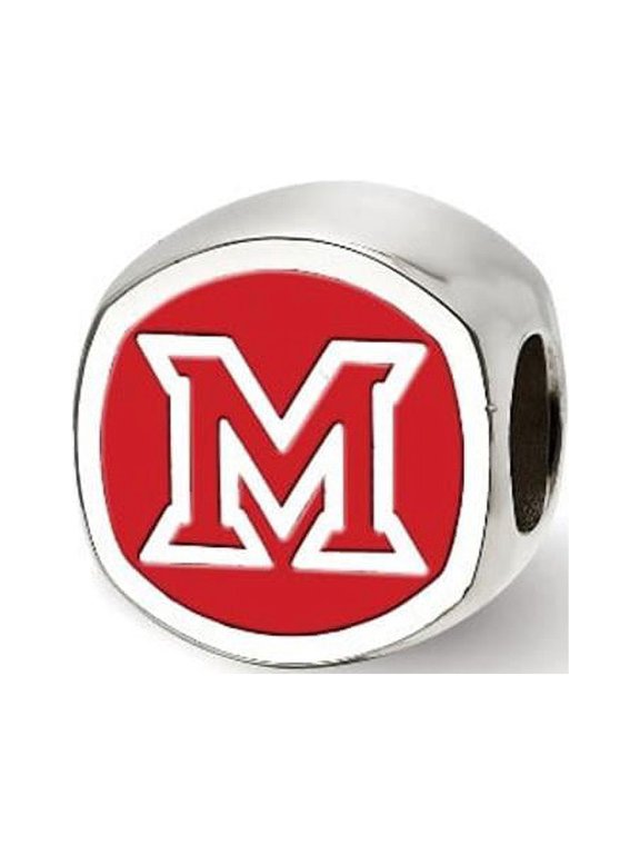 Sterling Silver Miami U Block M Cushion Shaped Logo Bead Charm