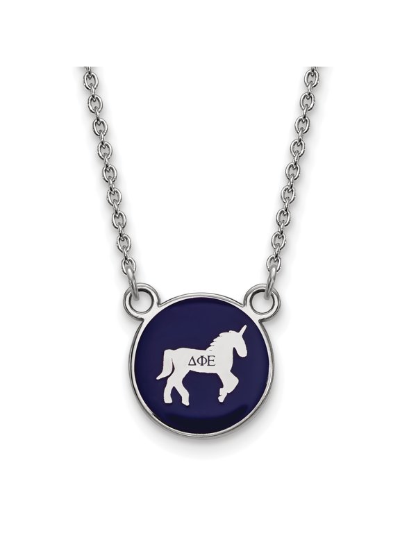 Sterling Silver Delta Phi Epsilon Extra Small Enameled Pendant Necklace With 18 Inch