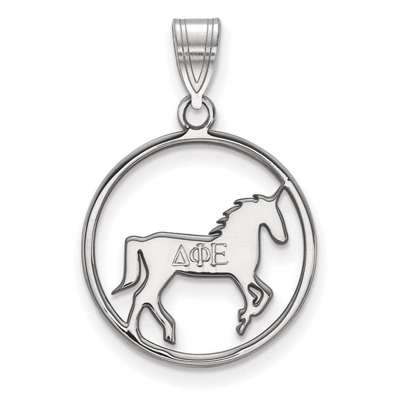 LogoArt Sterling Silver Delta Phi Epsilon Small Circle Pendant Necklace