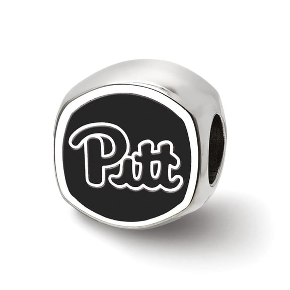 LogoArt Sterling Silver University Of Pittsburgh Pitt Script Cushion-Cut Double Logo Bead Charm