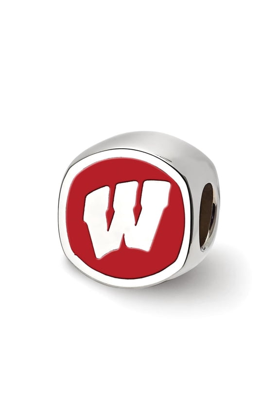 Sterling Silver University Of Wisconsin W Cushion-Cut Double Logo Bead Charm