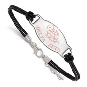 Logoart 925 Sterling Silver Delta Zeta Enameled Oval Black Leather Bracelet