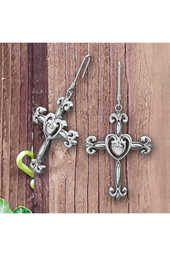 Logos Jewelry - Heart Cross, Sterling Silver Earrings