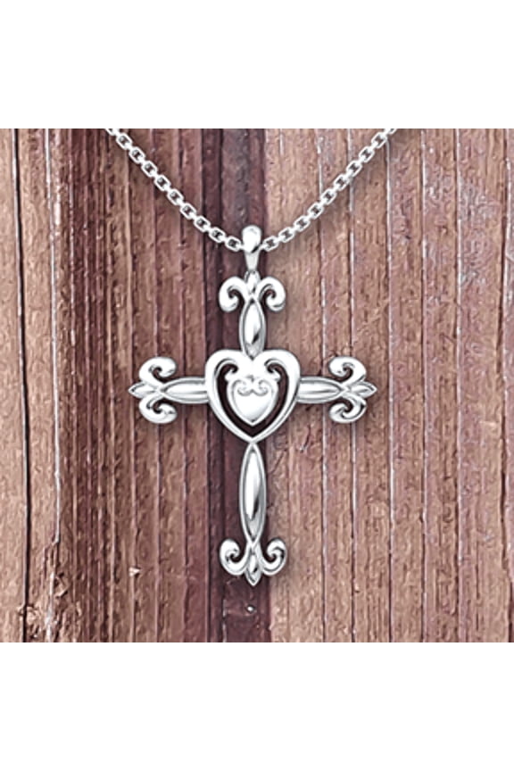 Logos Jewelry - Heart Cross, Sterling Silver Necklace