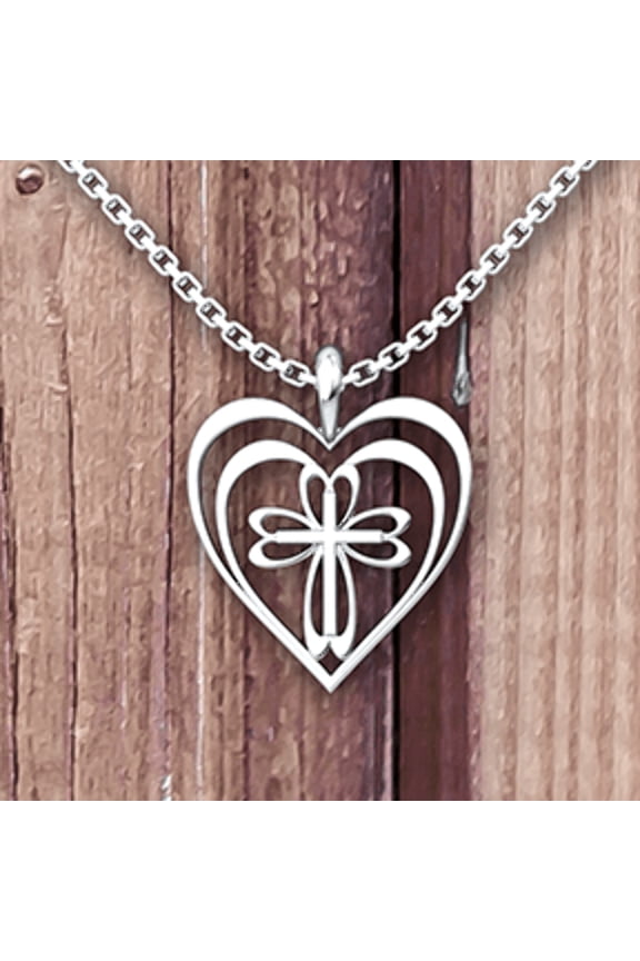 Logos Jewelry - Radiant Heart with Cross, Sterling Silver Necklace