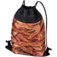 thumbnail image 1 of Logovision, Bacon Pattern Drawstring Backpack Sports Bag Sackpack 17" x 13", Perfect for Gym, Yoga or Practice, 1 of 5