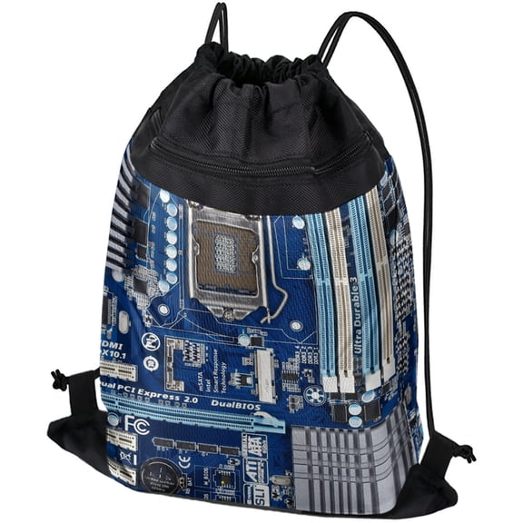 Logovision, Computer Motherboard Processor Cpu Drawstring Backpack Sports Bag Sackpack 17" x 13", Perfect for Gym, Yoga or Practice