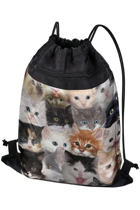 , Cute Kitten Pattern Drawstring Backpack Sports Bag Sackpack 17" x 13", Perfect for Gym, Yoga or Practice