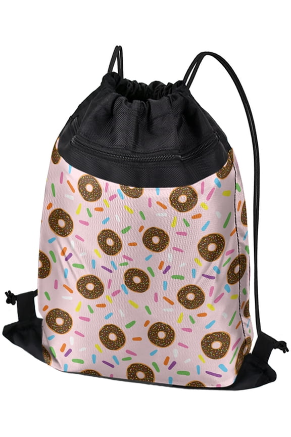 , Donuts And Sprinkles Pattern Drawstring Backpack Sports Bag Sackpack 17" x 13", Perfect for Gym, Yoga or Practice