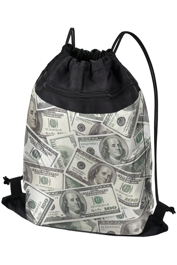 , Hundred Dollar Bills Drawstring Backpack Sports Bag Sackpack 17" x 13", Perfect for Gym, Yoga or Practice