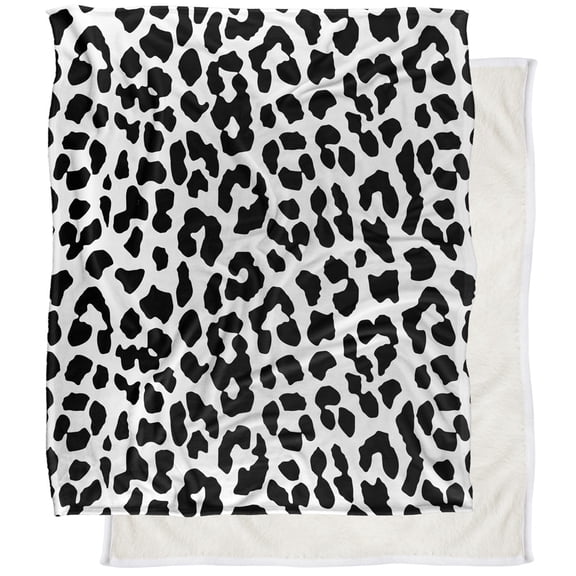 Logovision Leopard Print Black and White Silky Touch Sherpa Back Super Soft Throw Blanket