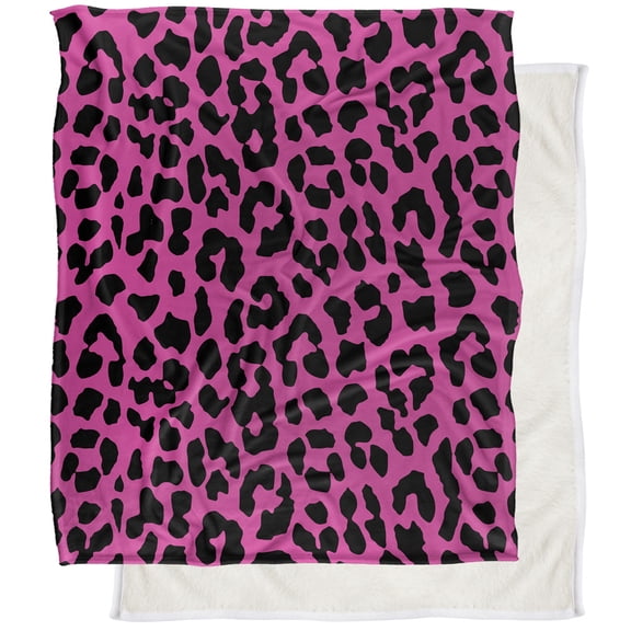 Logovision Leopard Print Pink and Black Silky Touch Sherpa Back Super Soft Throw Blanket