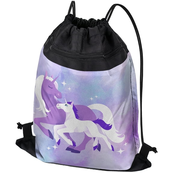 Logovision, Magical Mom Unicorn And Baby Drawstring Backpack Sports Bag Sackpack 17" x 13", Perfect for Gym, Yoga or Practice