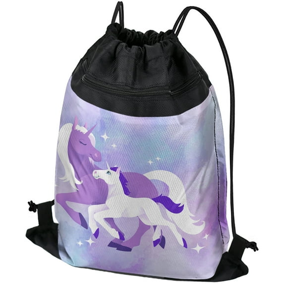 Logovision, Magical Mom Unicorn And Baby Drawstring Backpack Sports Bag Sackpack 17" x 13", Perfect for Gym, Yoga or Practice