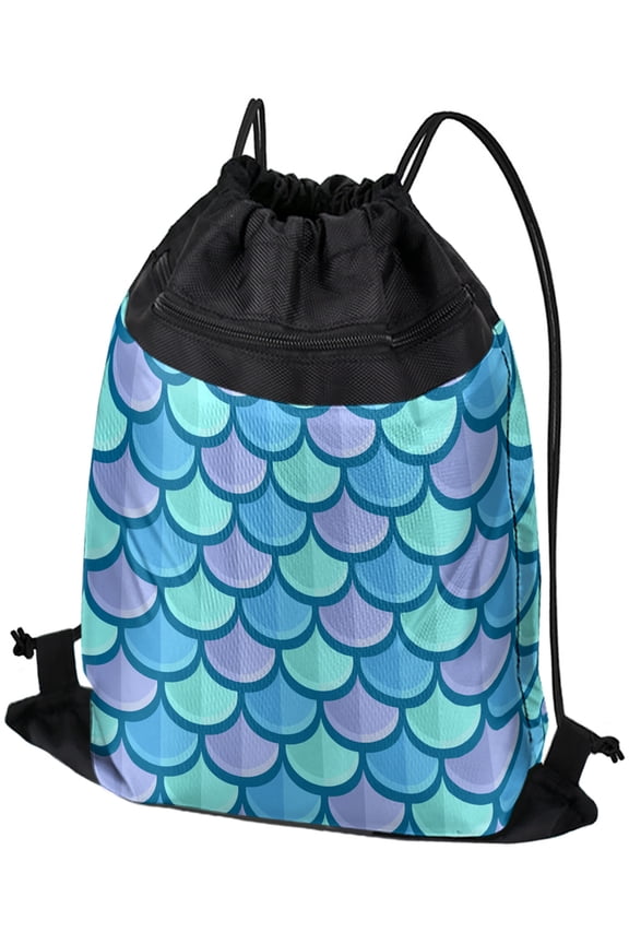 , Mermaid Fish Scale Pattern Drawstring Backpack Sports Bag Sackpack 17" x 13", Perfect for Gym, Yoga or Practice