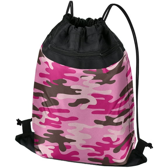 Logovision, Pink Camouflage Drawstring Backpack Sports Bag Sackpack 17" x 13", Perfect for Gym, Yoga or Practice