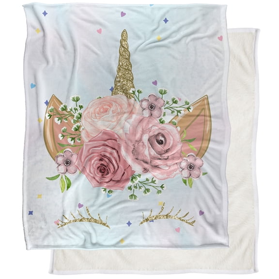 Logovision Unicorn Crown/ Features Silky Touch Sherpa Back Super Soft Throw Blanket