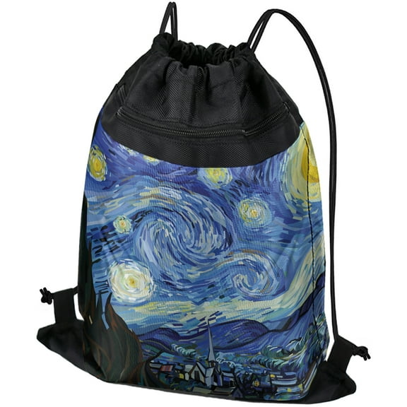Logovision, Van Gogh Starry Night Drawstring Backpack Sports Bag Sackpack 17" x 13", Perfect for Gym, Yoga or Practice