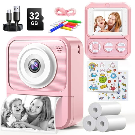 Loheer Instant Camera, 1080P Kids Camera Instant Print, Portable Toy for Girls Boys with 32GB SD Card
