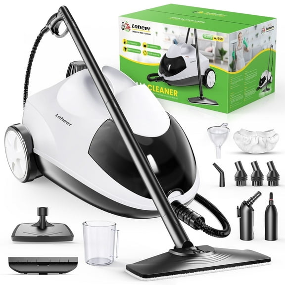 Loheer Steam Cleaner, 1500 watts Multipurpose Steamer for Cleaning with 15 Accessories, 2L Tank, Child Lock, Chemical-Free Cleaning, Steam Mop for Home, Car, and Furniture