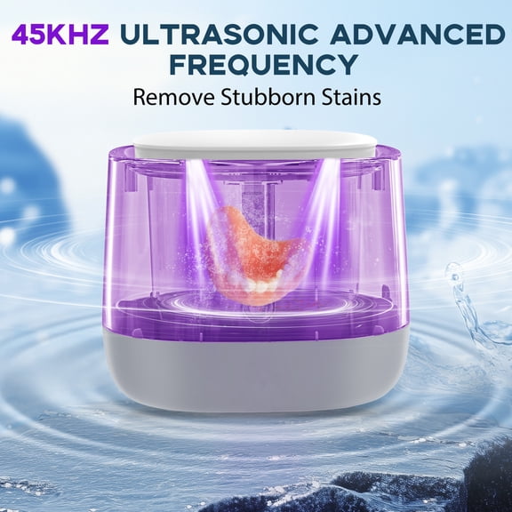 Loheer Ultrasonic Retainer Cleaner Machine, 45kHz Dentures Cleaner for Mouth Guards, Braces, Toothbrush Heads, Jewelry, 4 UV Lights, 250ML Capacity