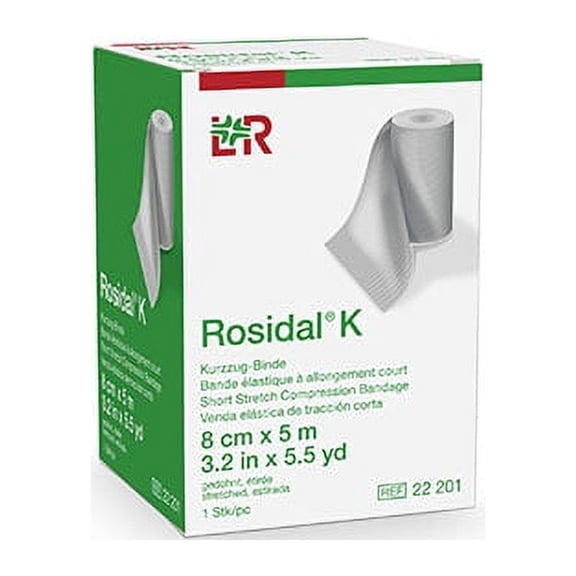 Lohmann & Rauscher Rosidal K Short Stretch Bandage, 8cm x 5m, with bandage clips