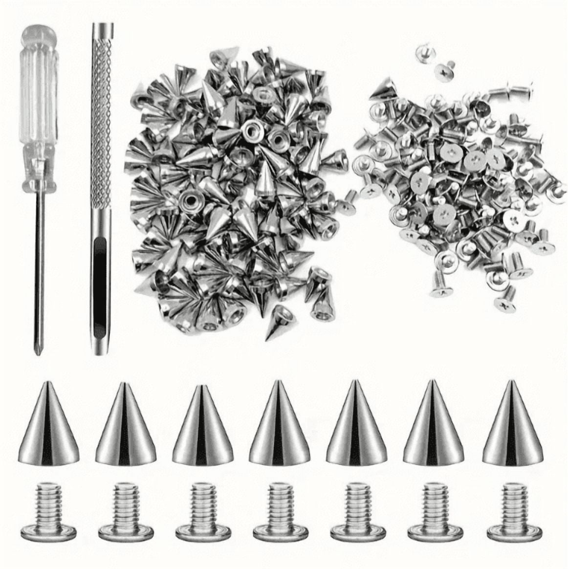 Lohol 100 Sets Cone Spike Rivets Kit, Metal Screw Back Punk Studs with ...