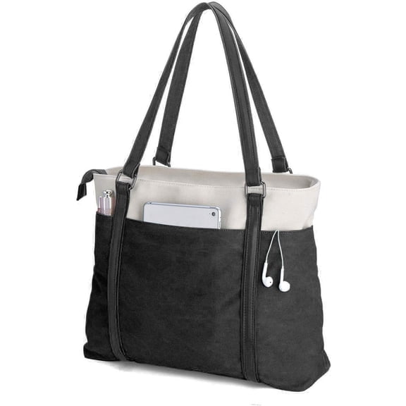 Lohol 15.6" Laptop Tote Bag for Women Fahion Work Purse with Zipper Pockets for Teachers Black
