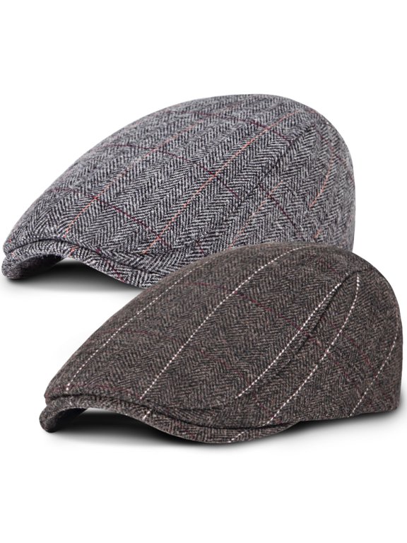 2 Pack Fashion Newsboy Cap for Men, Wool Blend Tweed Flat Cap, Classic Vintage Hat for Daily and Outdoor Wear