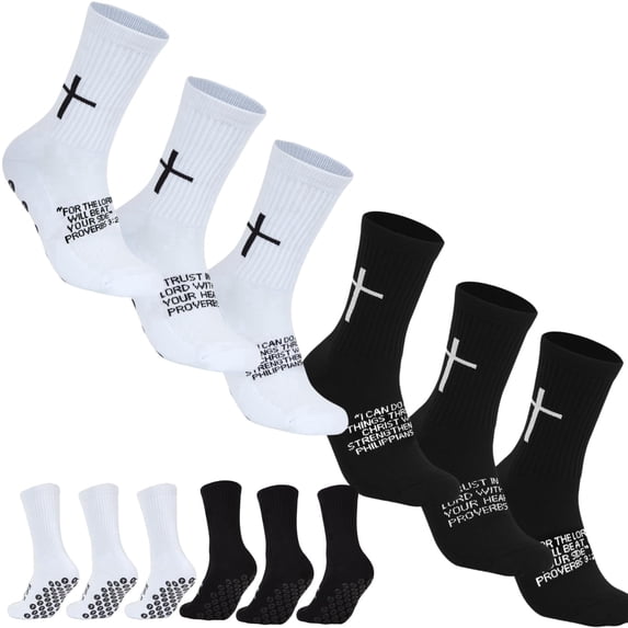 Lohol 6 Pairs Cross Grip Soccer Socks for Men & Women - Anti-Slip Sports Socks with Grip for Training, US 6-13 (Whitte&Black))
