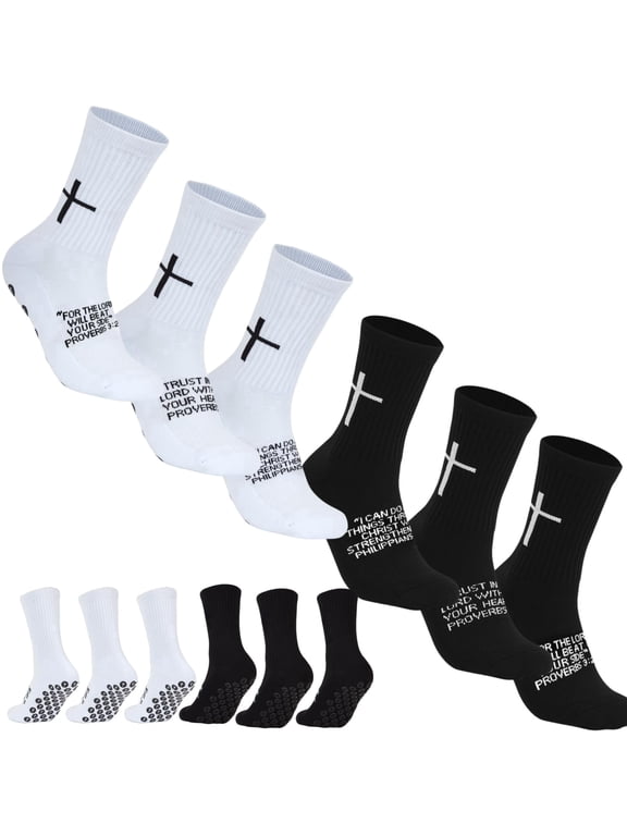 6 Pairs Cross Grip Soccer Socks for Men & Women - Anti-Slip Sports Socks with Grip for Training, US 6-13 (Whitte&Black))