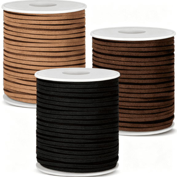 Lohol 3 Pack 2mm Faux Suede Leather Cord, Flat Suede String for Jewelry Making, Bracelet Necklace Braiding DIY Craft Supplies