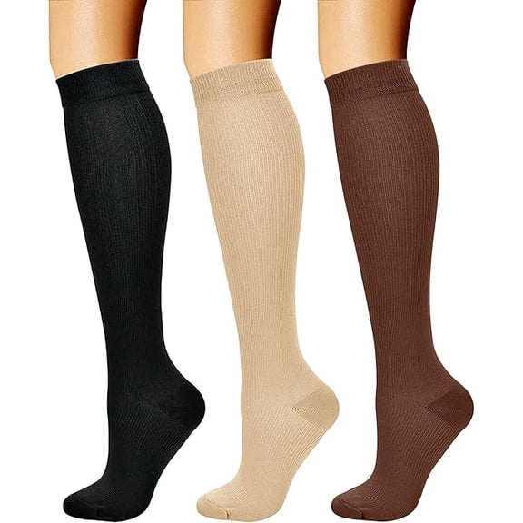 Lohol 3 Pairs Plus Size Support Socks Knee High for Women Men Circulation for Running Cycling