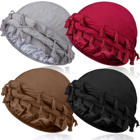 Lohol 4 Pieces Satin Lined Turban Silky Head Wraps for Men, Mens Turban Head Scarf for Hair