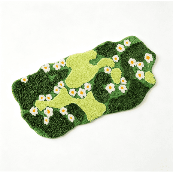 Lohol 4020 Inch Moss Area Rug, Thick Flocked Green Grass Shaped Rug, Fresh Forest Floral Bedside Rug, Soft Non Slip Floor Mat for Bedroom, Living Room, Kids Room, Indoor Home Decor