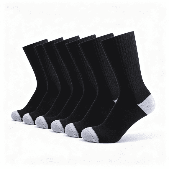 Lohol 6Pack Unisex 100% Cotton Moisture Wicking Cushion Crew Socks (Black)