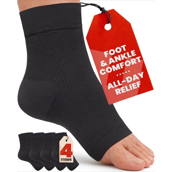 Lohol Ankle Compression Sleeve - 1-Pair, Plantar Fasciitis Braces - Open Toe Compression Socks for Swelling, Sprain, Neuropathy, Foot Arch Support for Men and Women - 20-30mmhg, M, Beige