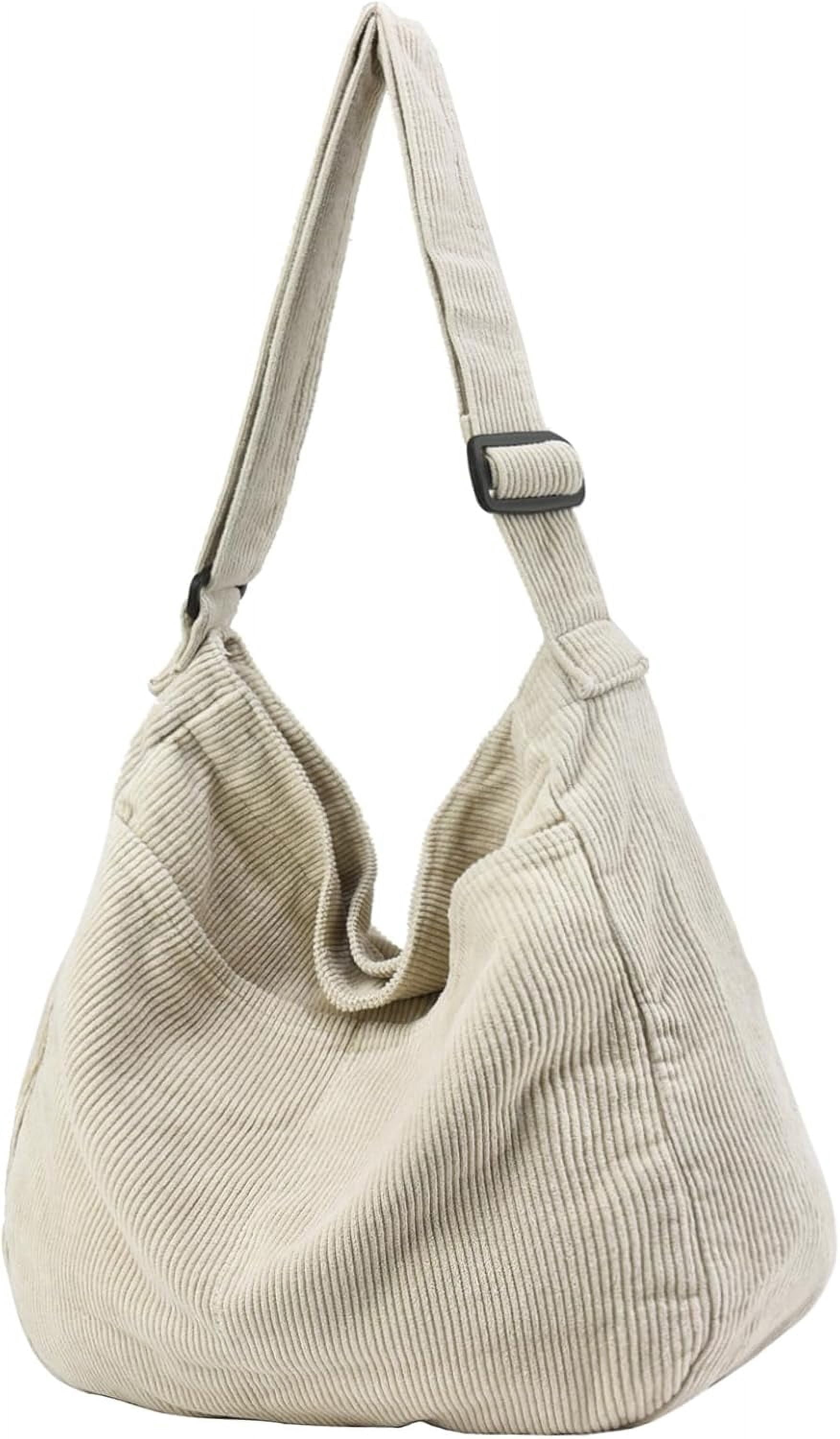 Lohol Canvas Tote Bag, Casual Hobo Crossbody Shoulder Bag for Women and Men, Large Purse for Travel and Work-White