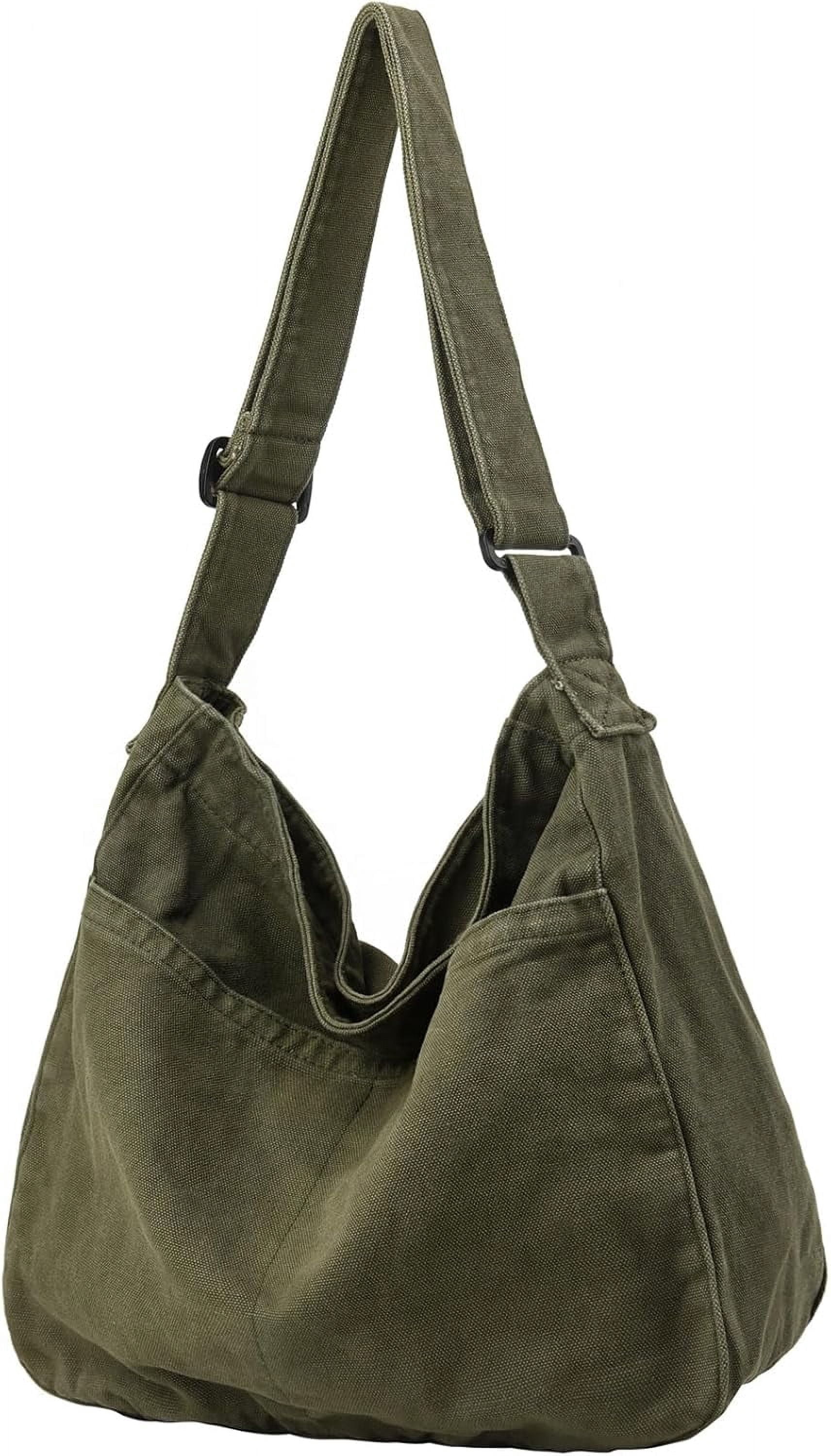 Lohol Canvas Tote Bag, Casual Hobo Crossbody Shoulder Bag for Women and Men, Large Purse for Travel and Work-army Green