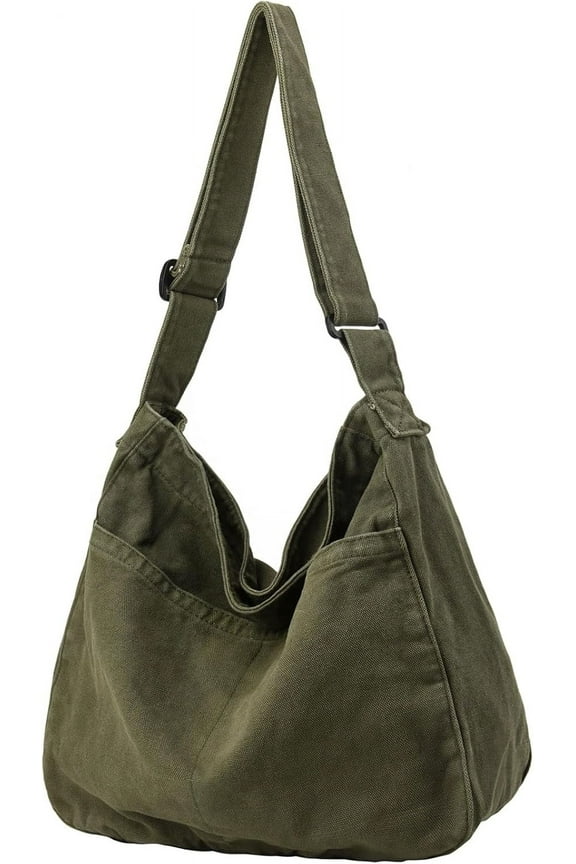 Canvas Tote Bag, Casual Hobo Crossbody Shoulder Bag for Women and Men, Large Purse for Travel and Work-army Green