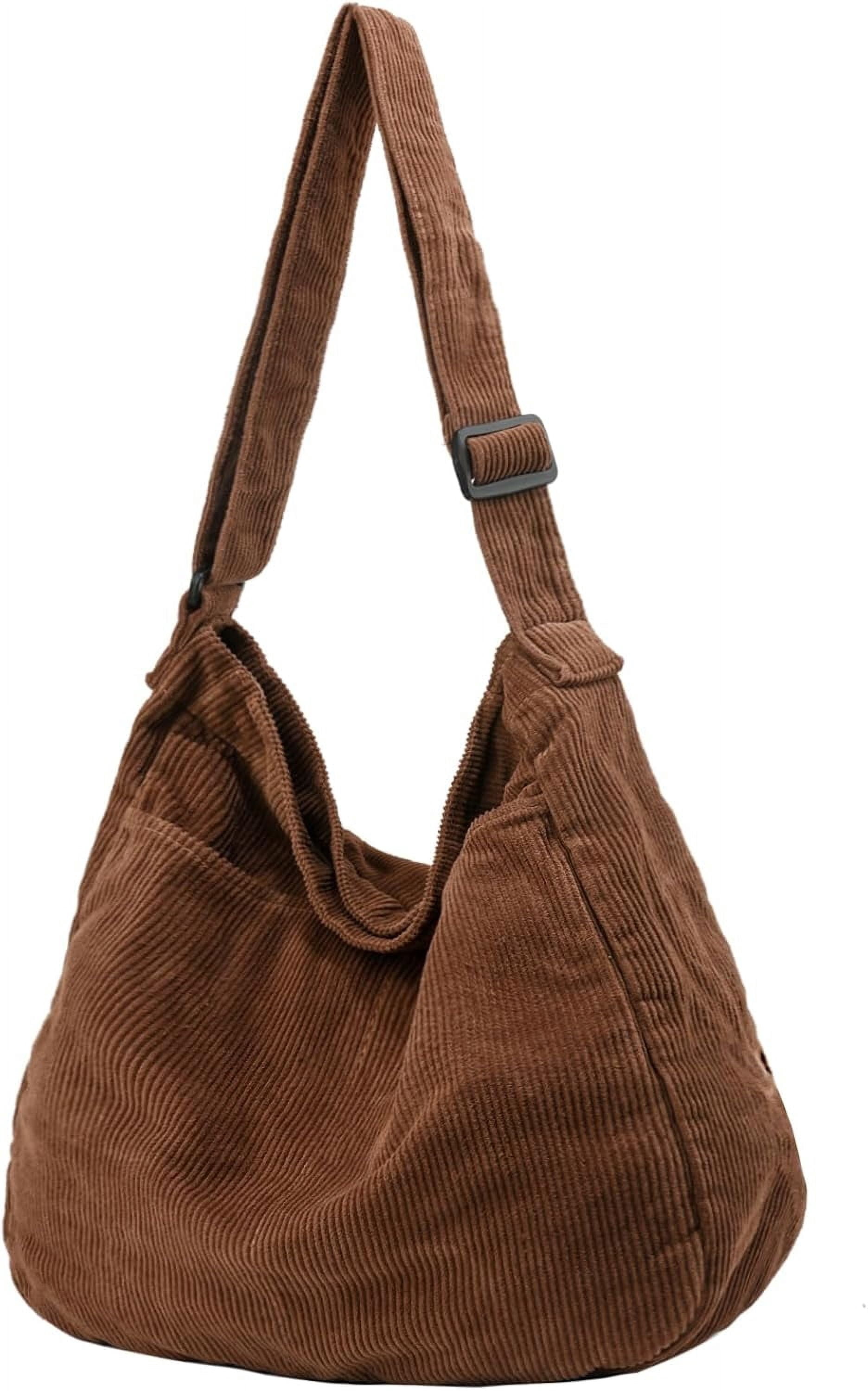 Lohol Canvas Tote Bag, Casual Hobo Crossbody Shoulder Bag for Women and Men, Large Purse for Travel and Work-Brown