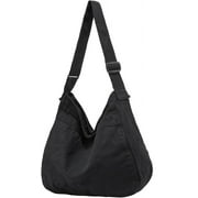 LOHOL Canvas Tote Bag, Casual Hobo Crossbody Shoulder Bag for Women and Men, Large Purse for Travel and Work-Black