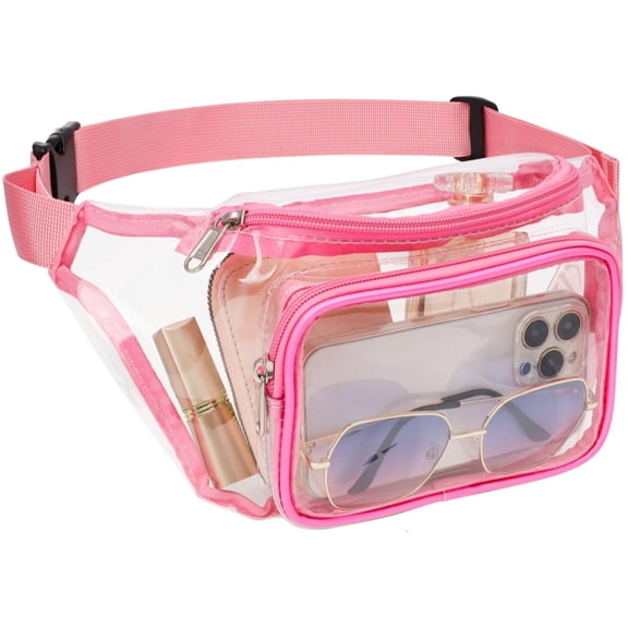 Lohol Clear Fanny Pack Stadium Approved - Adjustable 33-47 Inch Strap, Transparent Belt Bag for Women Men Fits 7.5-inch Smartphone, Waist Bag Clear Bag for Stadium Events, Sport, Concerts, Black