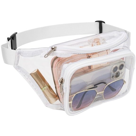 Lohol Clear Fanny Pack Stadium Approved - Adjustable 33-47 Inch Strap, Transparent Belt Bag for Women Men Fits 7.5-inch Smartphone, Waist Bag Clear Bag for Stadium Events, Sport, Concerts, Black