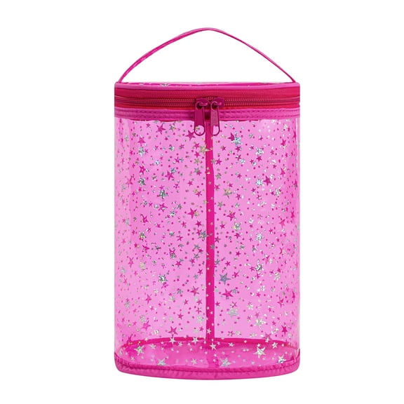 Lohol Clear Star Print Cylinder Toiletry Bag, Waterproof PVC Travel Makeup Case with Top Handle, Sunscreen Organizer for Beach and Pool