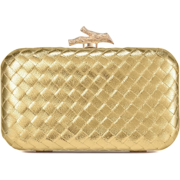 Lohol Clutch Purses for Women Evening/Wedding Chic Woven Bag Formal PU Leather Purse Designer Handbags for Women(Gold Woven)