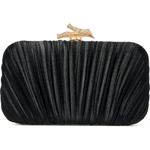 Lohol Clutch Purses for Women Evening/Wedding Chic Woven Bag Formal PU Leather Purse Designer Handbags for Women(Black Satin)