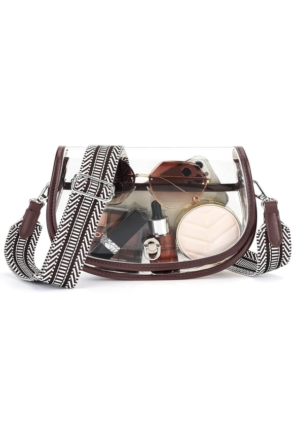 Crossbody Bag Stadium Approved for Women,clear Bags for Stadium Events,clear Purse for Concerts-Brown