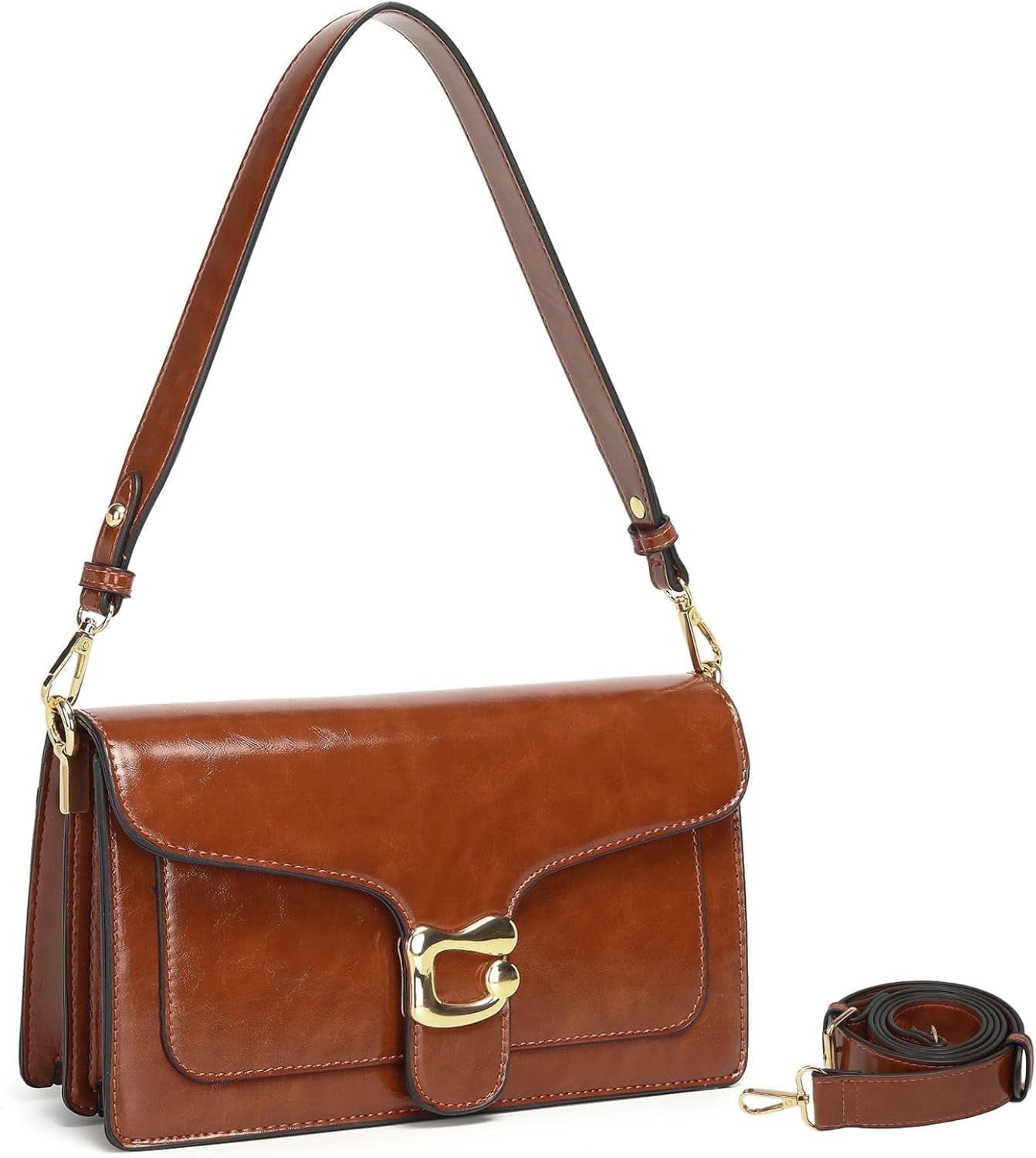 Lohol Crossbody Bags for Women Trendy - Small Cross Body Purse Shoulder Bag Leather Handbags Evening Clutch with 2 Straps(Red Brown)